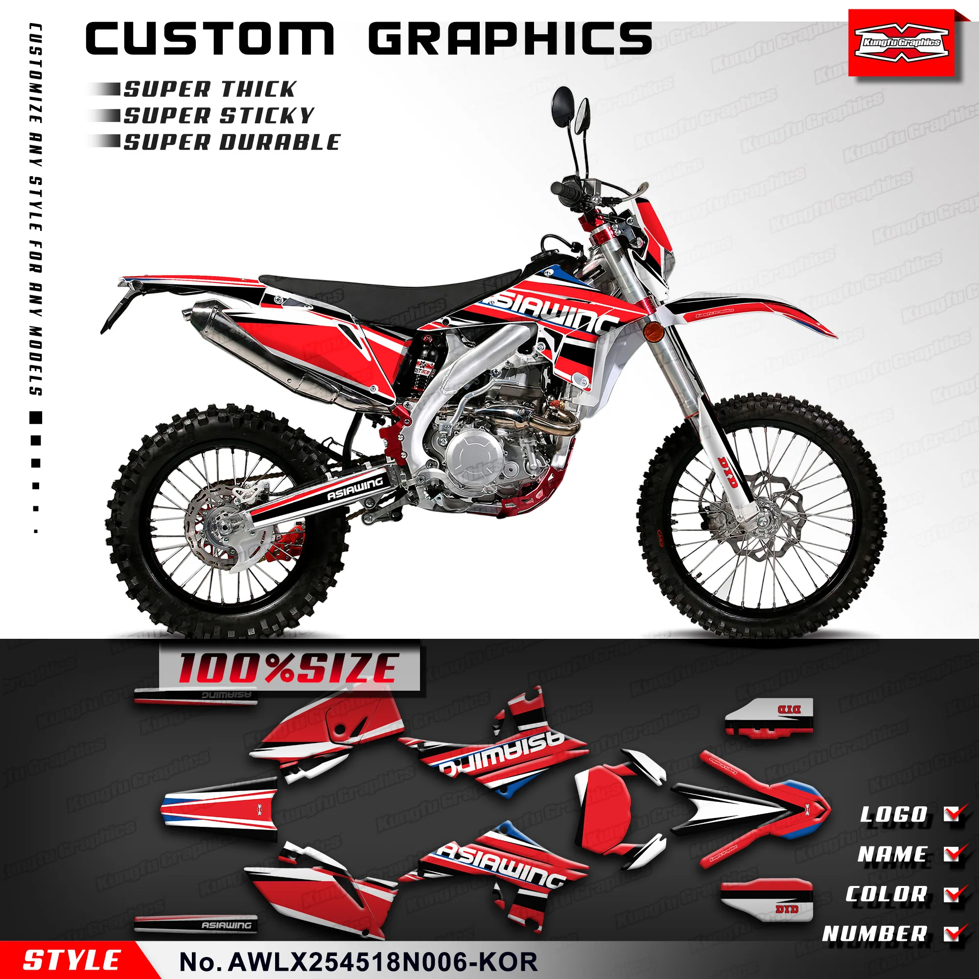 

Наклейки на заказ KUNGFU GRAPHICS для Asiawing LX250 LX450 2018 2019 2020 2021 2022 2023 2024, AWLX254518N006-KOR