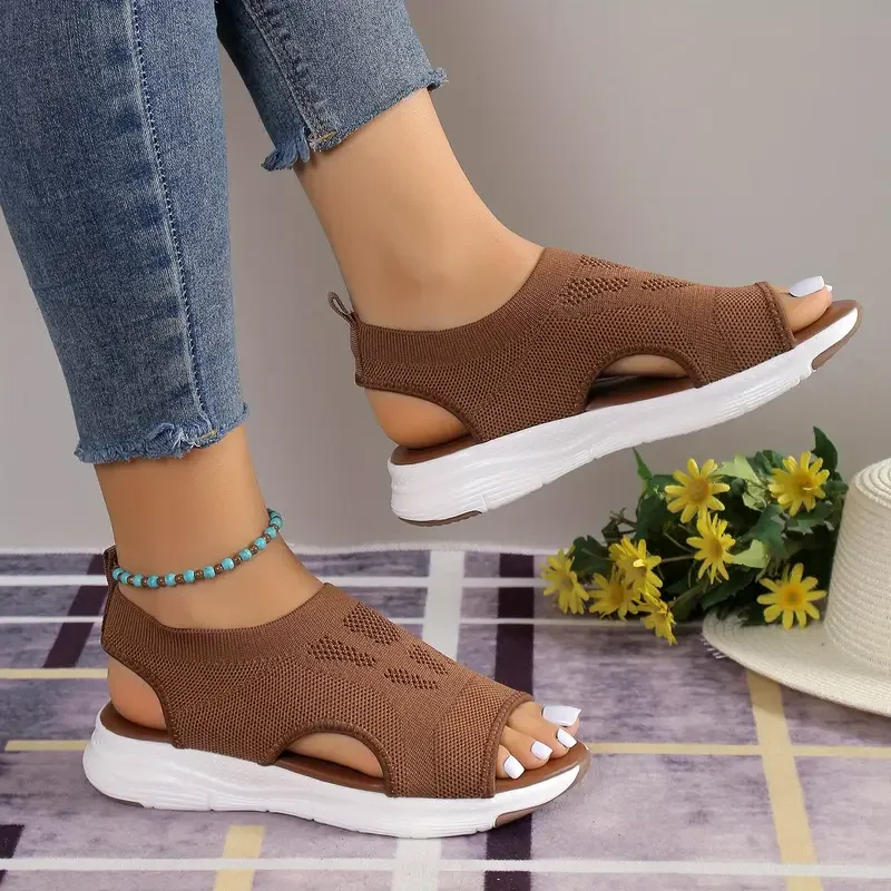 New Summer Fashion Comfortable Round Toe Thick Sole Solid Color Casual Sports Shoes Mesh Breathable Open-toe Sandals for Women image 3