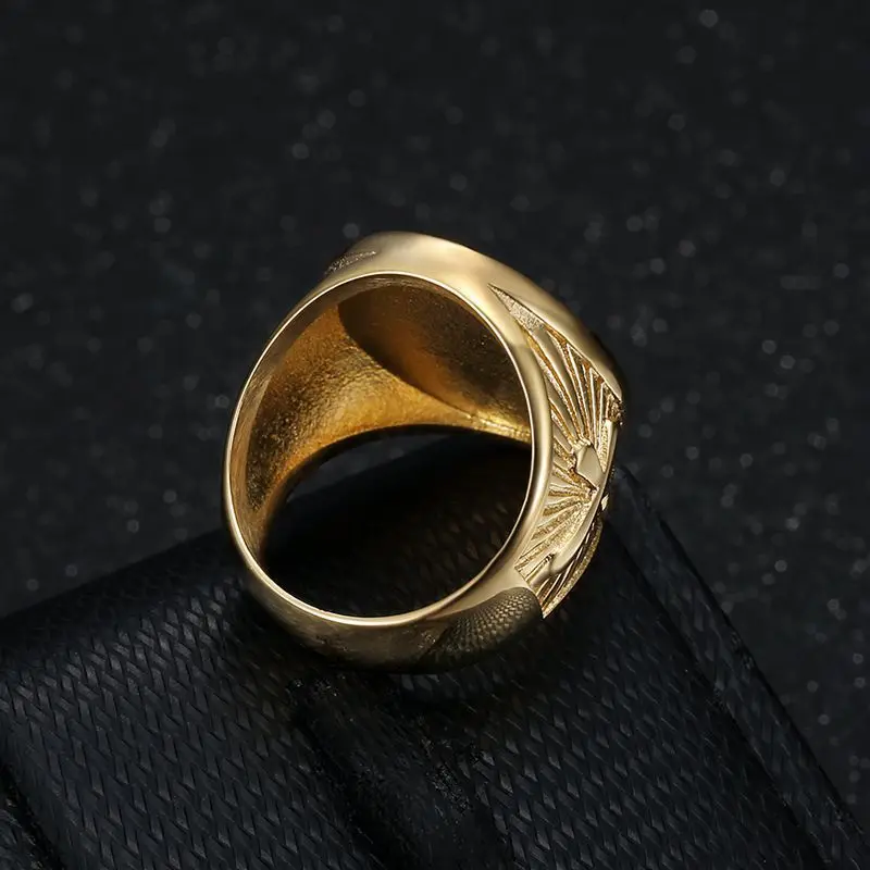 Hip Hop Jesus Casting Ring Vacuum Gold Plated Stainless Steel Mens Jewelry view 4