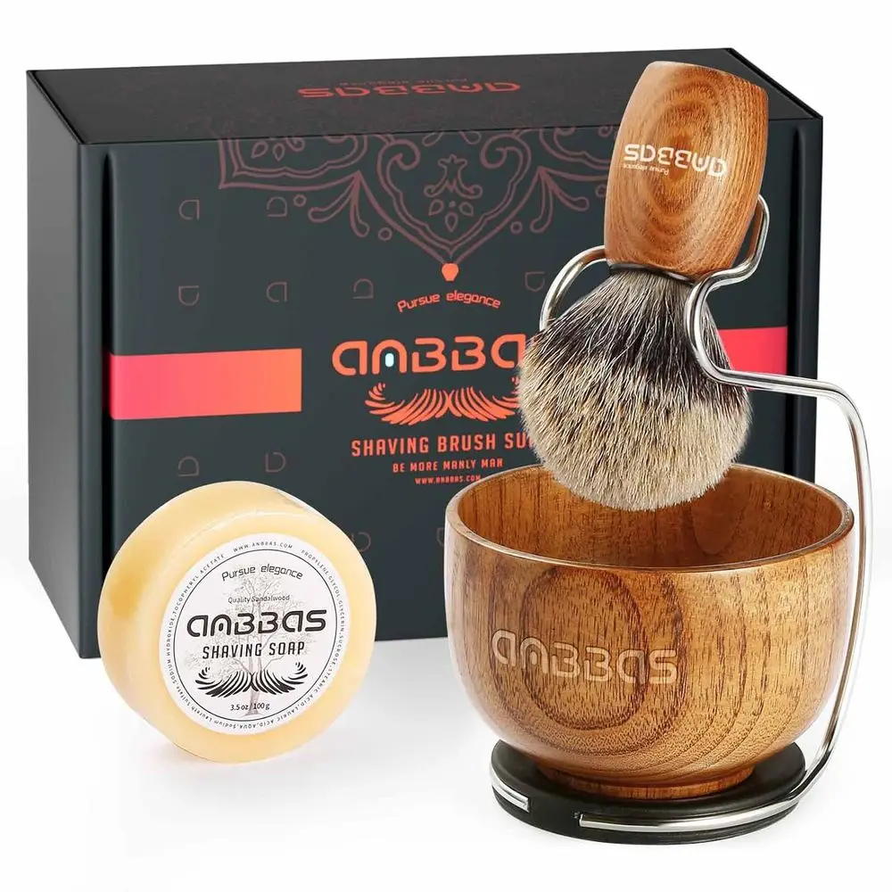 

Hair Shaving Brush with Wood Handle, Large Soap Bowl, Stainless Steel Shaving Stand and 3.5 oz Natural Shaving Soap Puck for Men