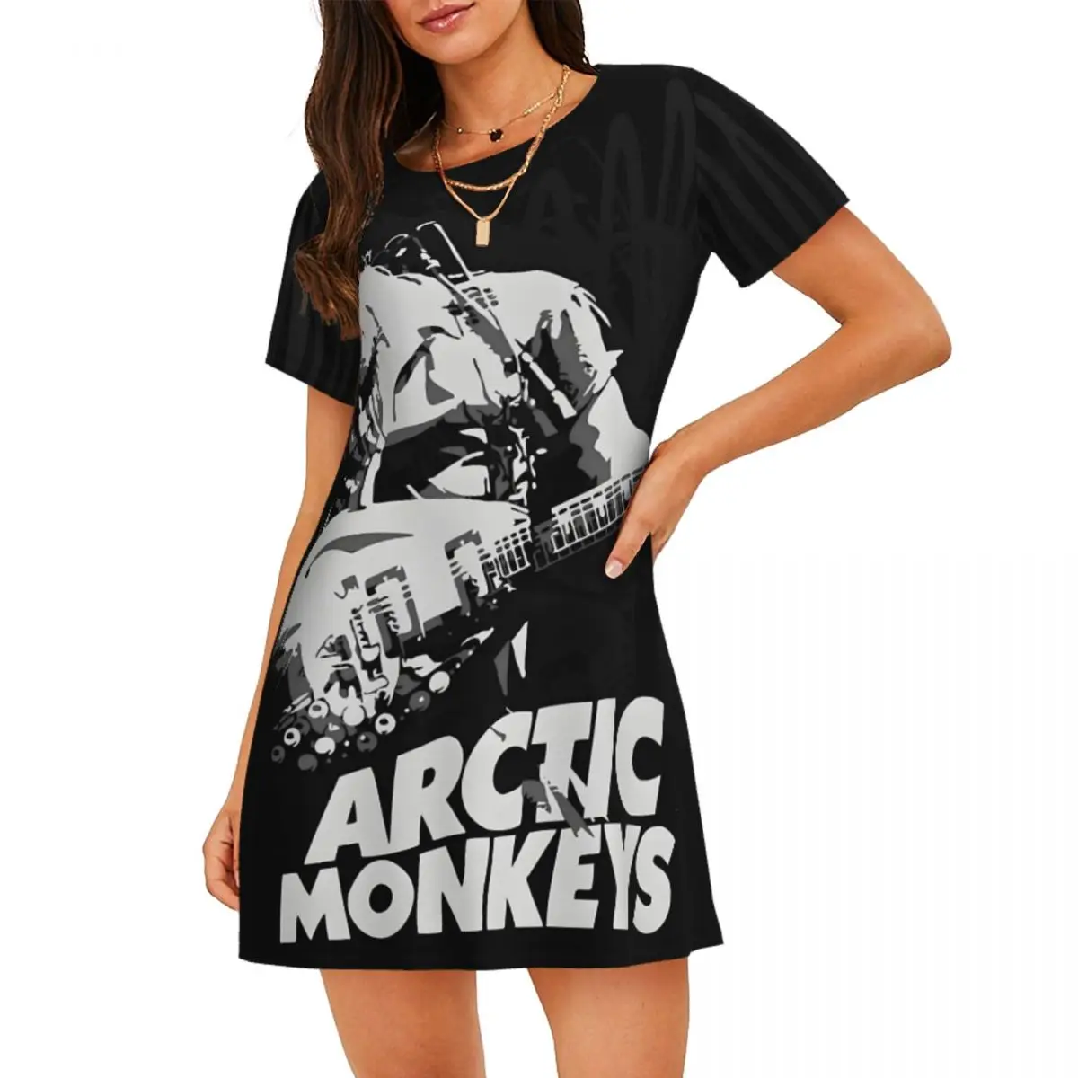 

Женская ночная рубашка с короткими рукавами и рисунком обезьянок на заказ, ночная рубашка в стиле альтернативного камня, ночная рубашка для покупок, одежда для сна с короткими рукавами