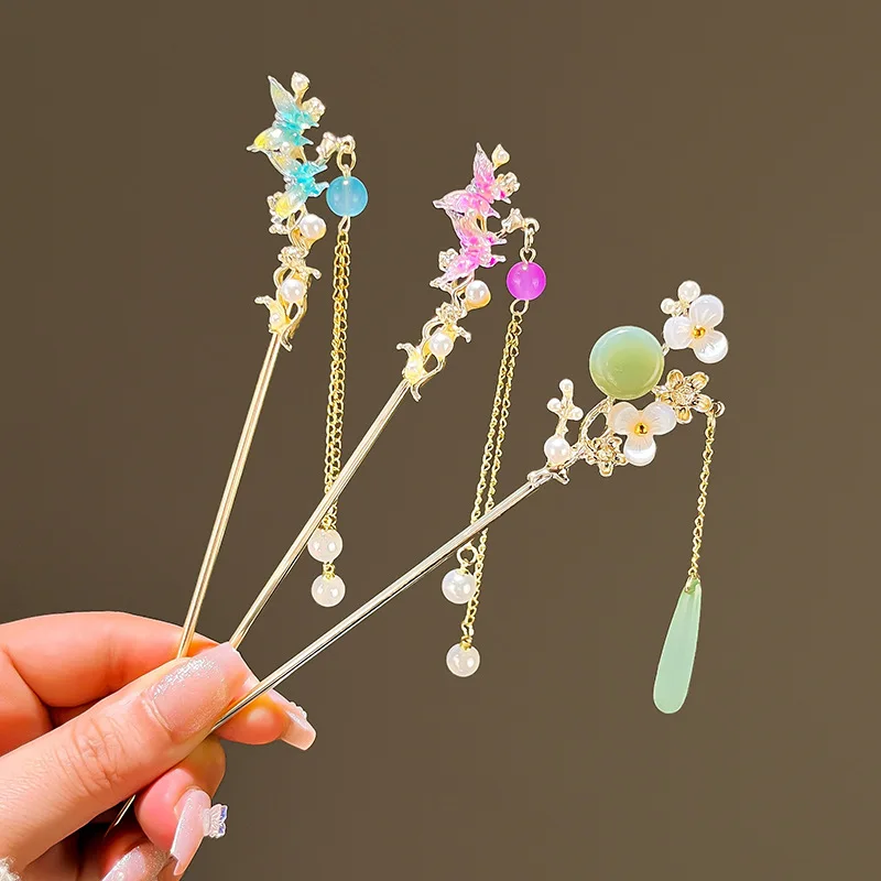 

Sweet Bell Orchid Retro Tassel Step Alloy Swinging Hairpin Ancient Style Hanfu Cheongsam Hairpiece Female