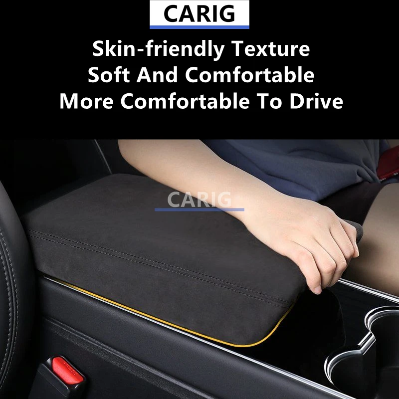 For TESLA MODEL 3/Y Central Armrest Box Sued,Leather Protective Cover Interior Modification Refit Accessories