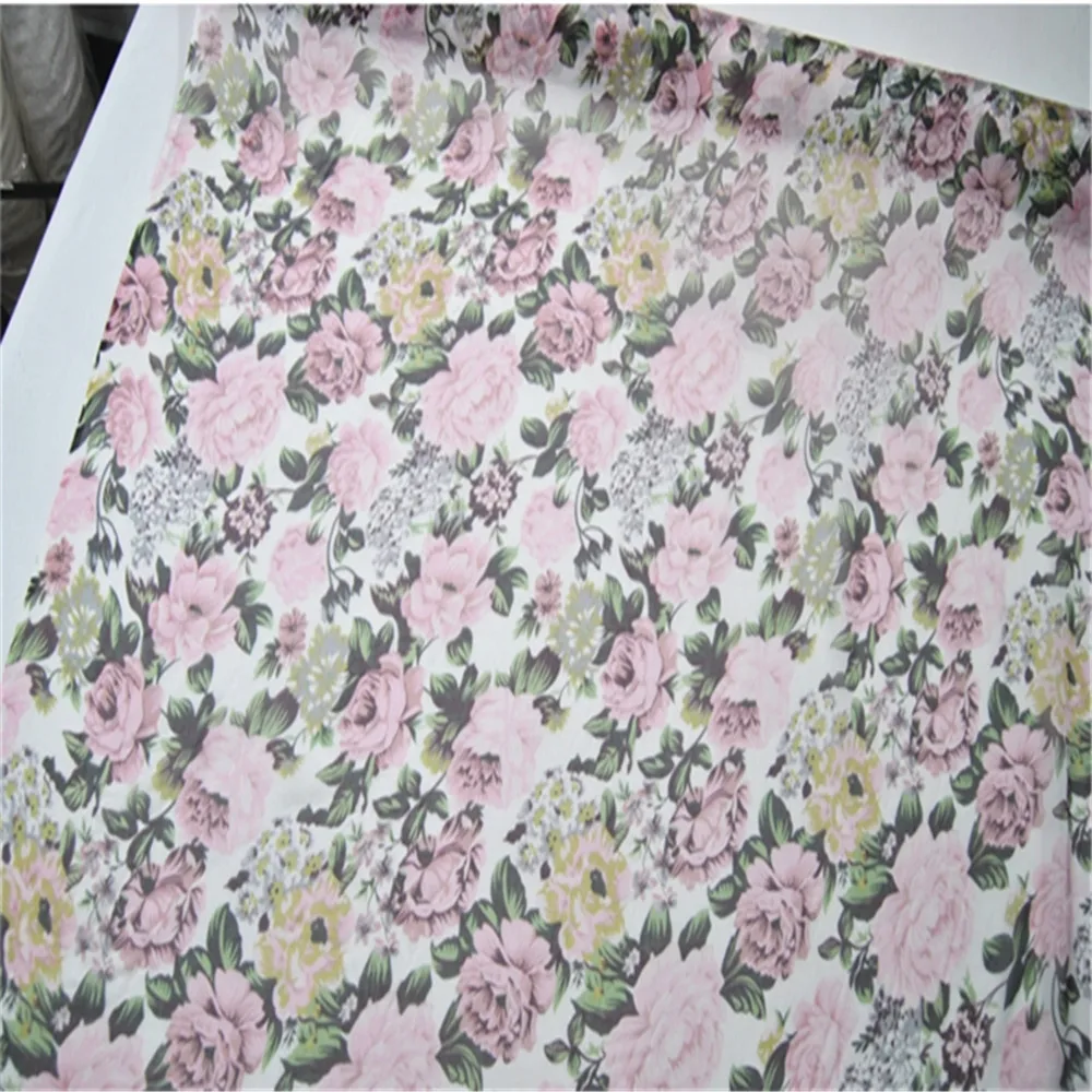 Hot Sale Original Soft Pure Silk Chiffon Fabric Digital Printing Pink Flowers Elegant for Lady Cloth Dress Scarves Shirt