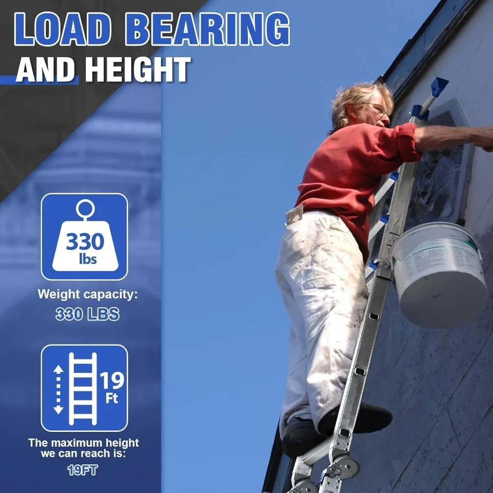 Extension Ladder,Multi Position Ladder with Removable Tool Tray and Stabilizer Bar,330 lbs Capacity for Household