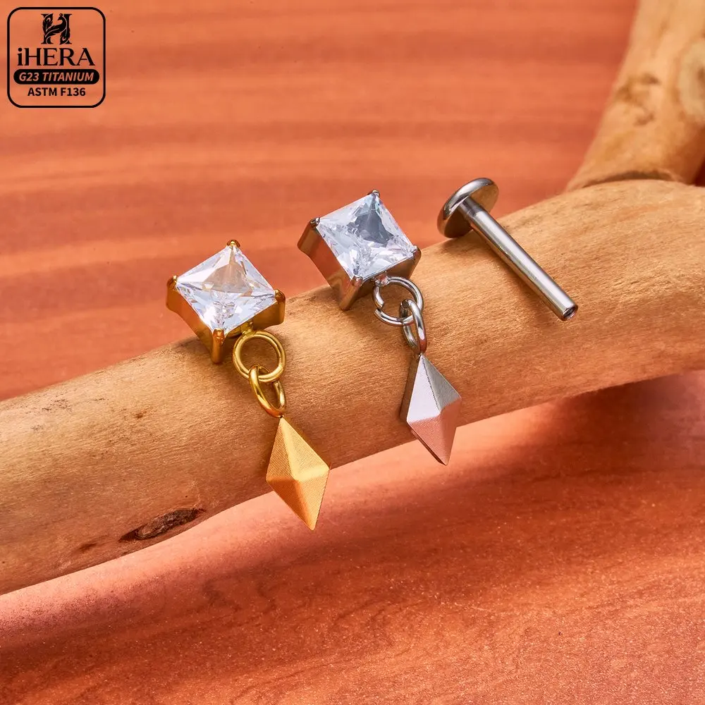 ASTM F136 Titan-Ohrstecker mit Marquise-Zirkonia, flacher Rückseite, glitzernder Kette, Baguette-Kreuz, Labret, Helix, Tragus, Conch, Ohrstecker-Schmuck – Detail 28