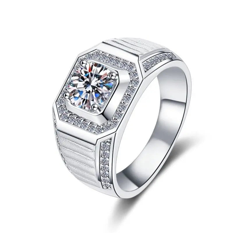 

Classic Fashion Ring 1ct Men Moissanite PT950 Platinum Simple & Generous, Show Men's Charm
