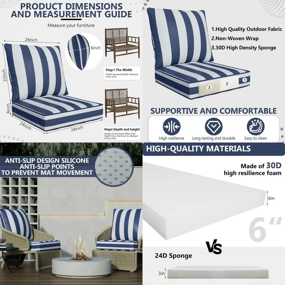 

Комплект из 4 глубоких подушек для уличной мебели 24x24x6 дюймов - водонепроницаемые и устойчивые к выцветанию сменные подушки для садовой мебели Lovesea