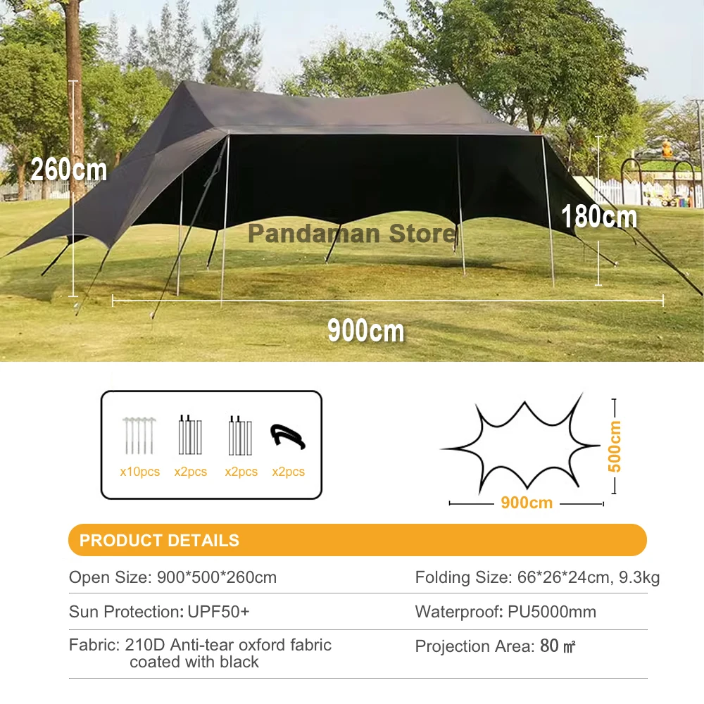 Outdoor black coated sun protection thickened family party shelter Super large and convenient to build awning Tarp