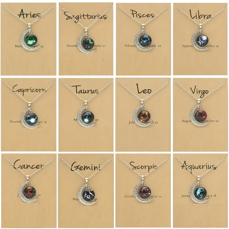 

Женское светящееся в темноте ожерелье со знаком зодиака в стиле ретро, винтажный кулон с луной, цинковый сплав и стекло, регулируемая цепочка в подарок для повседневного ношения