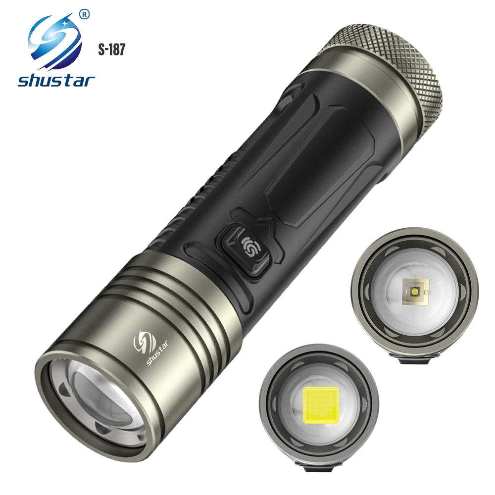 Shustar S187 Rechargeable LED Flashlight 26650 Type C 2A XHP360 2500lm Torch with Power Indicator and Power output interface