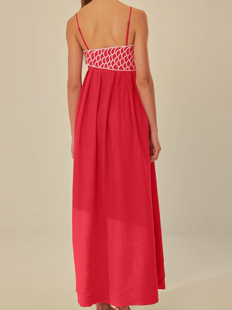 

Red Casual Sling Dress For Women Fashion Fish Pattern Backless Sleeveless Irregular Vestidos New Summer Lady Vacation Beach Robe