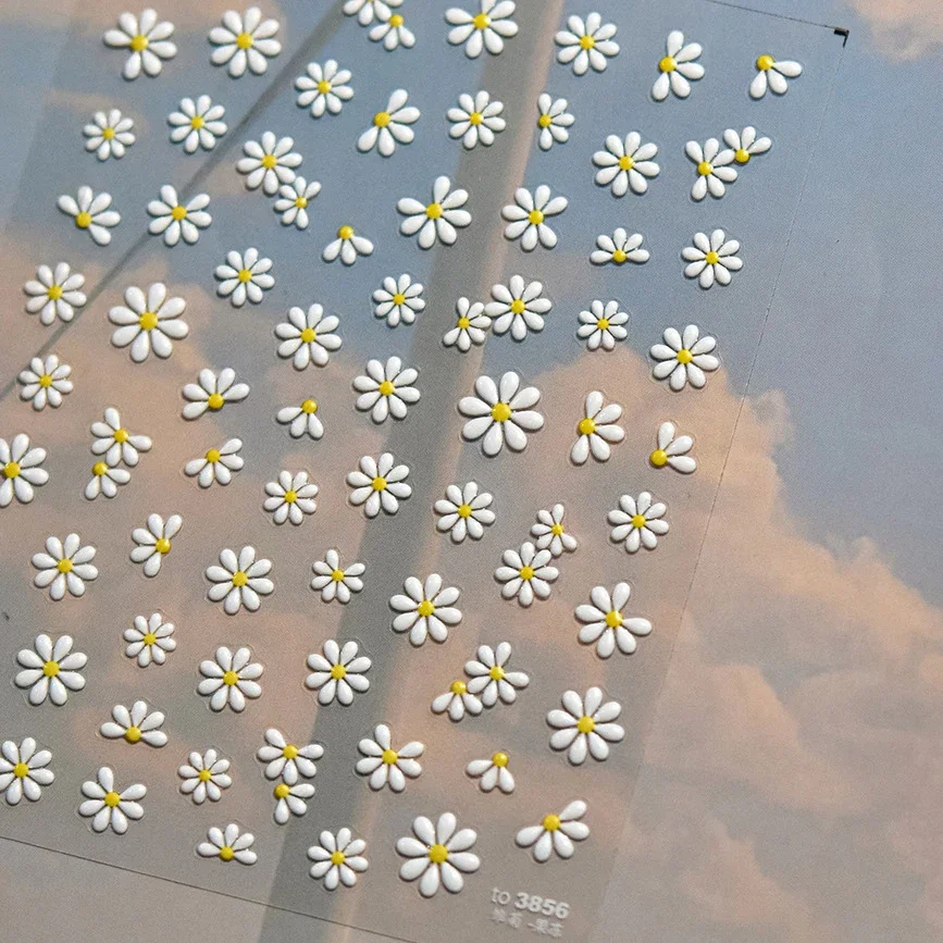 Lovely Jelly White Daisy Flower Peach Blossom Colorful Rhinestones 3D Self Adhesive Nail Art Decoration Stickers Manicure Decals