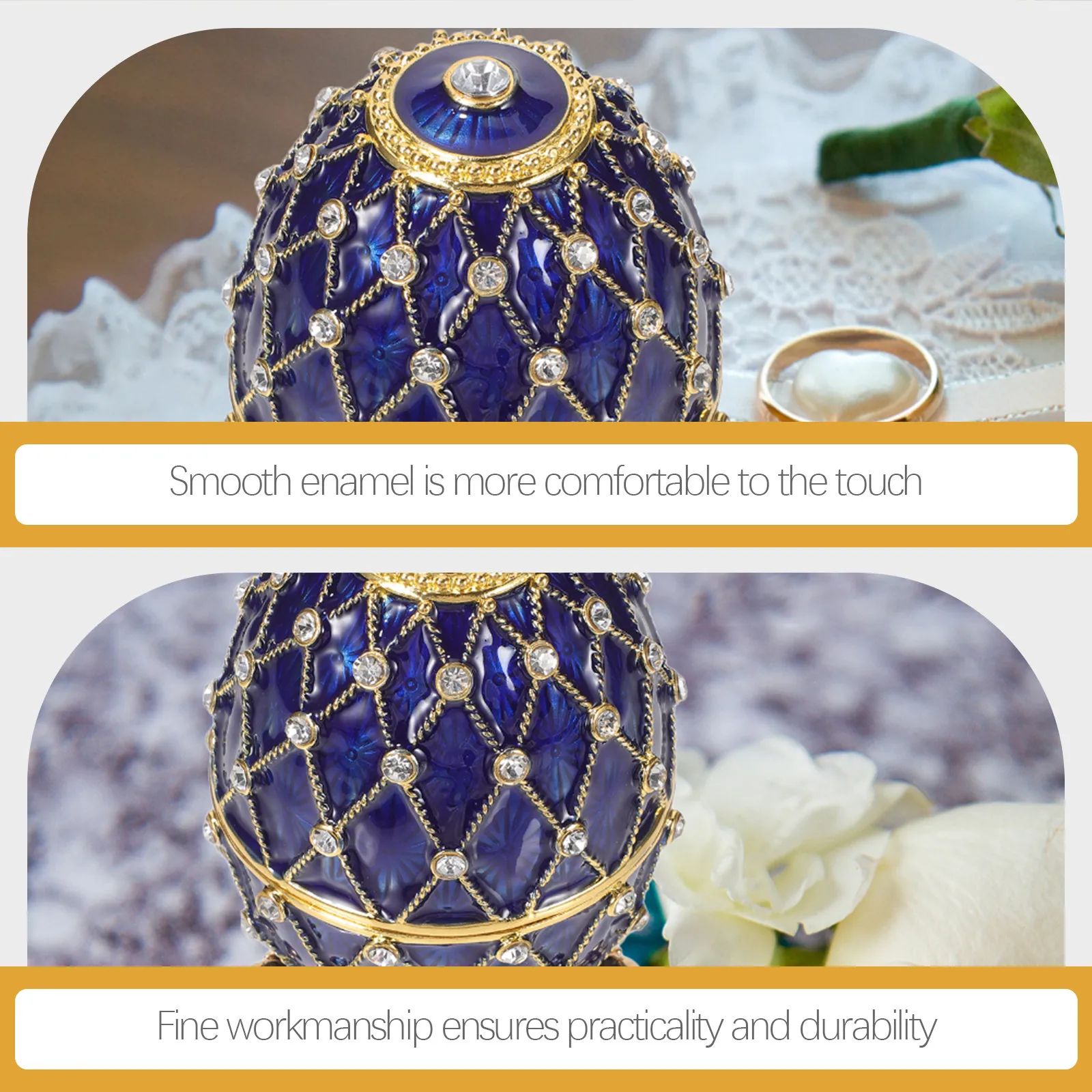 

Jewel Box Egg Shaped Alloy Rhinestone Jewelry Case for Earrings Bracelets Storage Easter Egg Decoration Desktop Organizer Gift