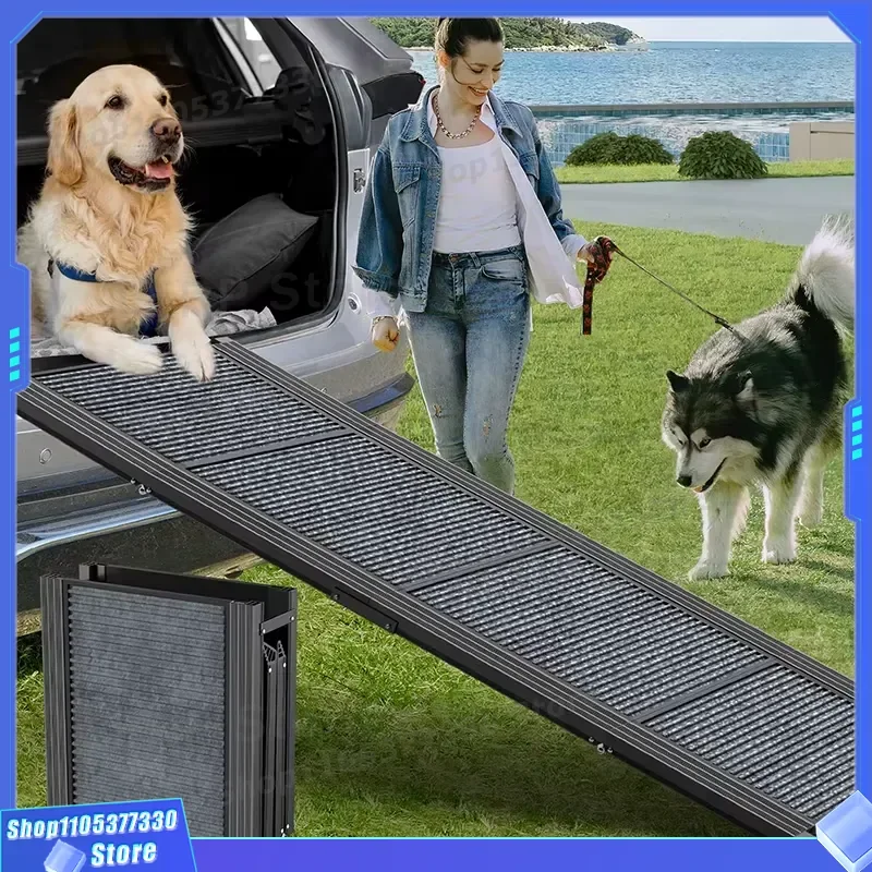Foldable Dog Ramp for Car SUV Truck Portable Pet Stairs Extra Wide Non Slip Carpet Surface Safe Steps for Large Small Dogs