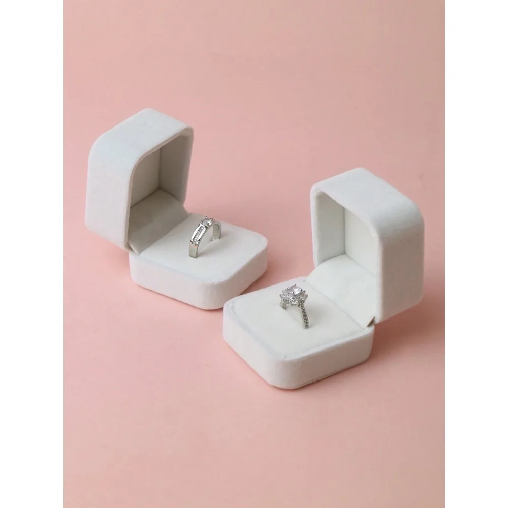 1pc White Flocked Jewelry Box, Ring Box, Flocked Jewelry Storage Box, Earring Box, Gift Packaging, Flocked Ring Box, Proposal Gi