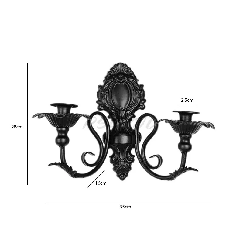 Vintage Black Wall Mounted Candlestick Background Wall Decoration Candle Cup Courtyard Wall Pendant Candle Holder