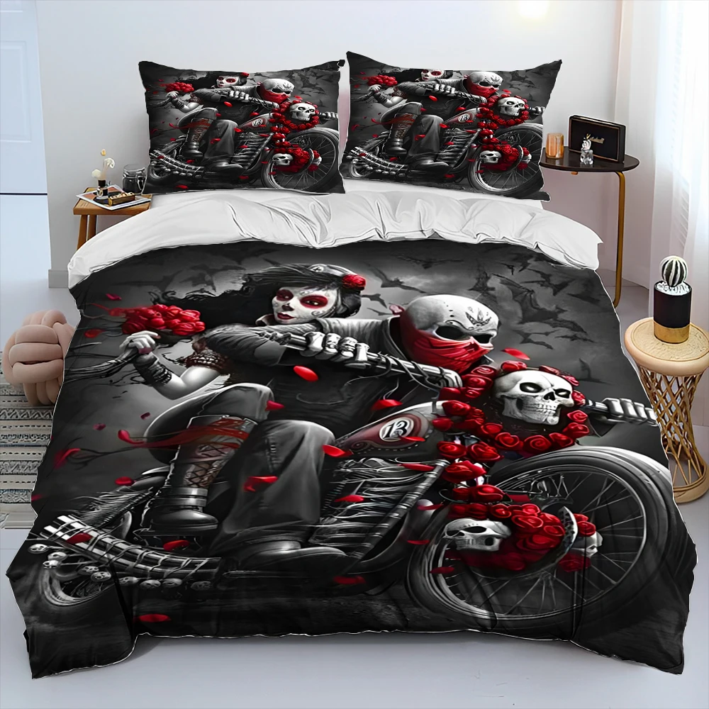 

3D Gothic Horror Female Skull Dead Girl Bedding Set,Duvet Cover Bed Set Quilt Cover Pillowcase,King Queen Size Bedding Set Adult