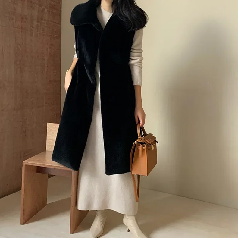 

Меховой жилет в Европе и США, женский осенне-зимний новый жилет из искусственного меха в длинном меховом пальто