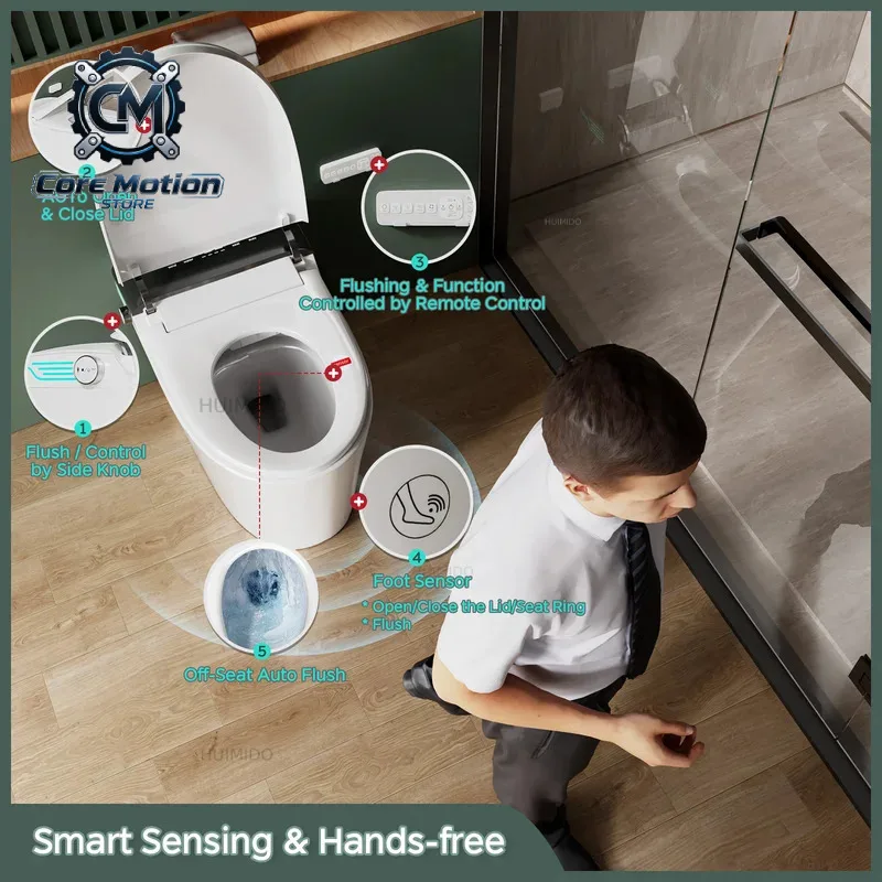 Elongated Smart Toilet with Bidet Built in, Foam Dispenser, Instant Warm Water, One-Piece Toilet with Dual Auto Flush in 1.28GPF