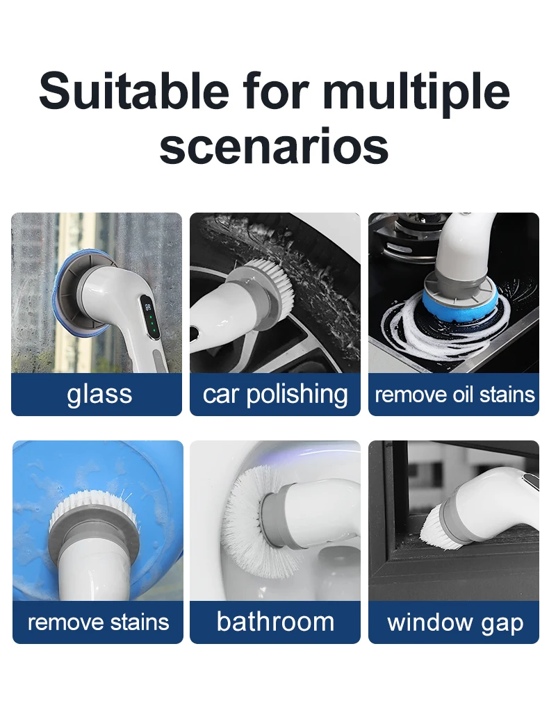Elektrische Spin Scrubber Draadloze reinigingsborstel met 9 vervangbare opzetborstels Verstelbare verlenghandgreep voor badkamer
