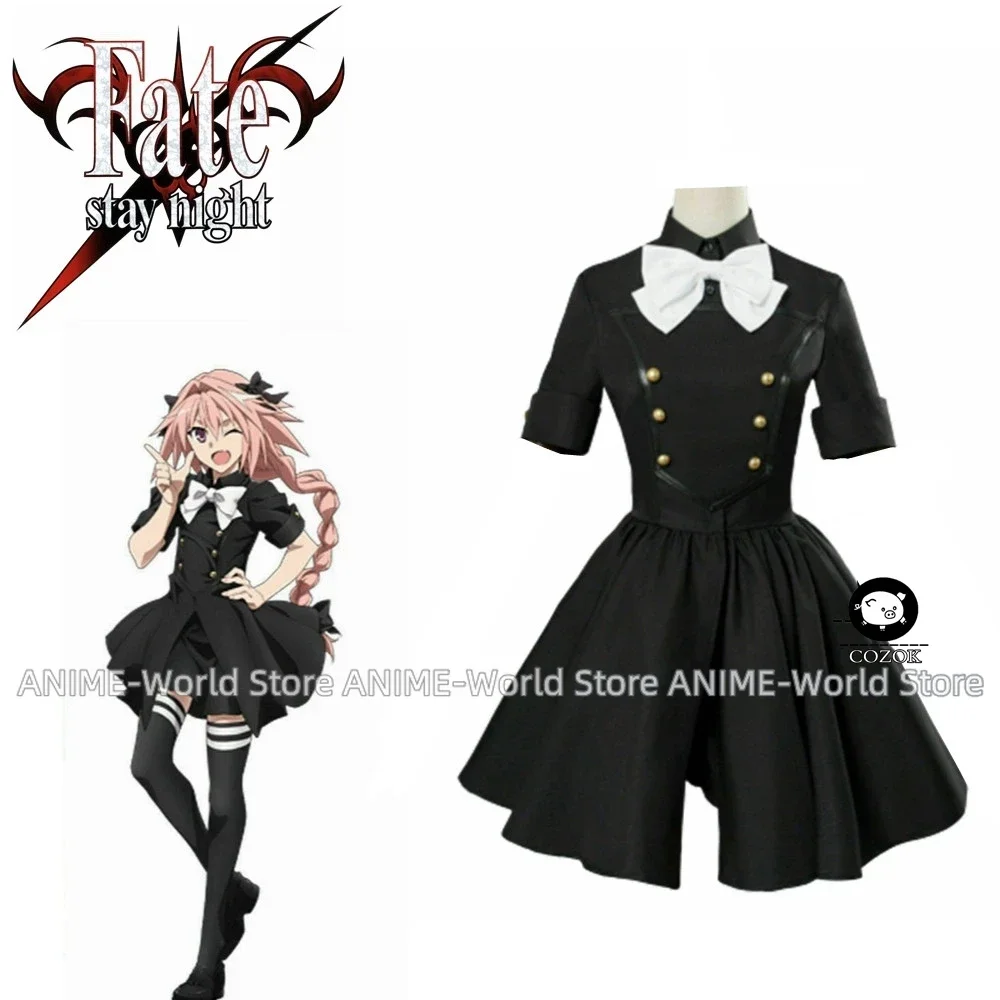 

《Custom Size》Game Fate Grand Order Astolfo Women Girl Cosplay Costume Epilogue Event Black Dress Send Headdresses