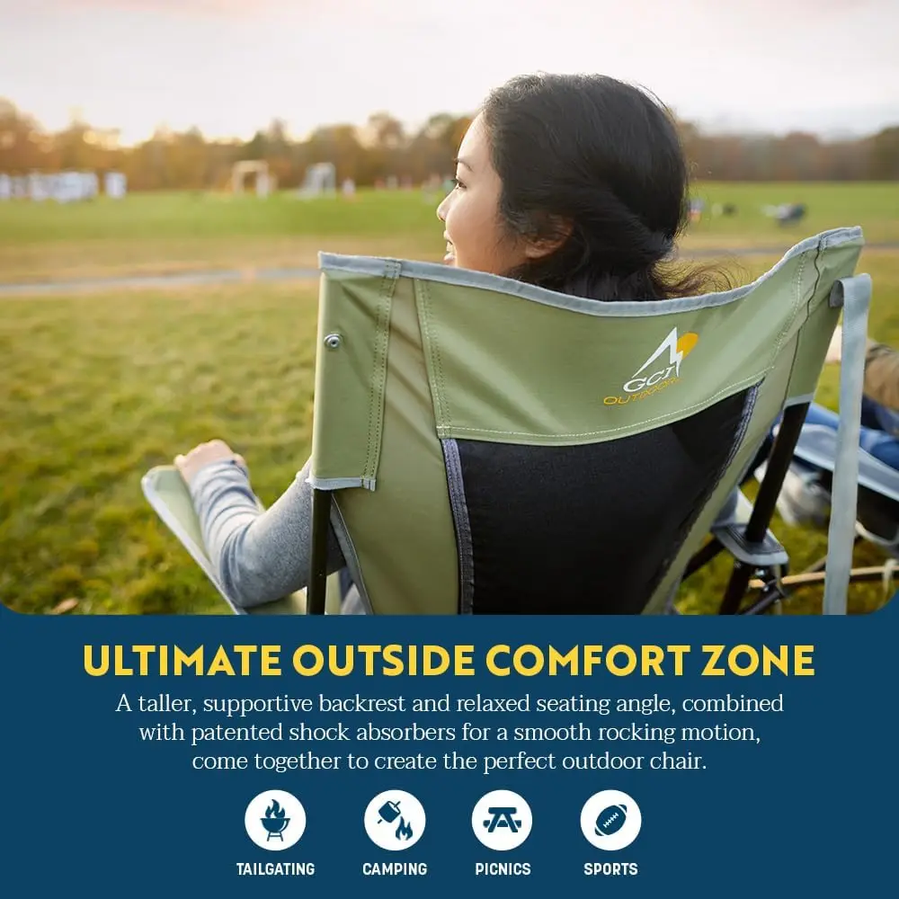 Outdoor Comfort Pro Rocker Camping Chair | Portable Folding Rocking Chair with Durable Armrests & Drink Holder — Royal Blue