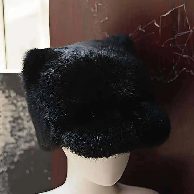Modische Wintermütze mit Echtem Kaninchenfell und Katzenohren für Damen, Ganzfell-Mütze, Stilvolle Warme Bombermütze – Detail 5