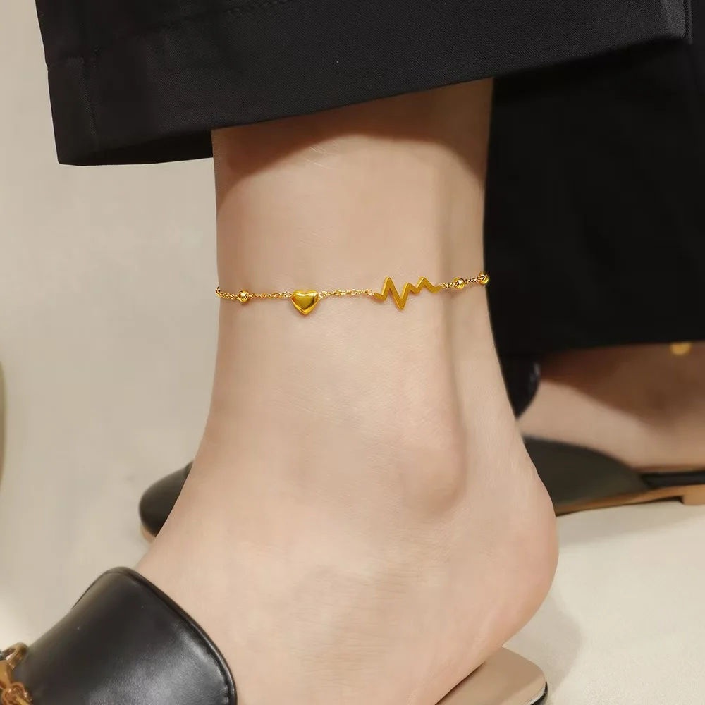 

New Korean version of fashion titanium steel electrocardiogram love anklet women's high-end foot chain does not fade niche desig