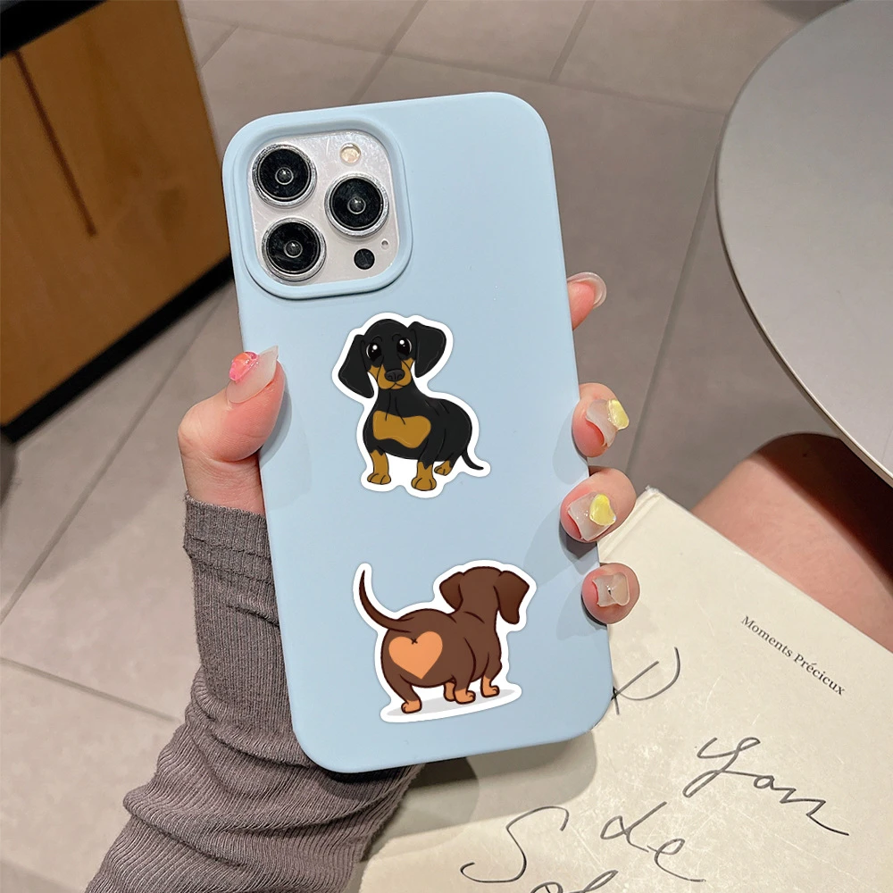 10/60PCS Cute Dachshund Dog Cartoon Animal Stickers Decal Motorcycle Travel Luggage Guitar Waterproof Sticker Decals Kids Toys