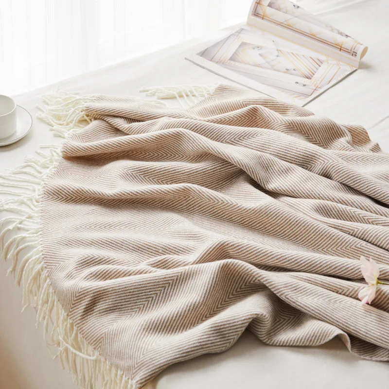 

Quality Soft Wool Knitted Jacquard Blanket Plaid Quilt Wavy Herringbone Fringe Cover for Sofa Bed Blankets Thread Bedspread 이불