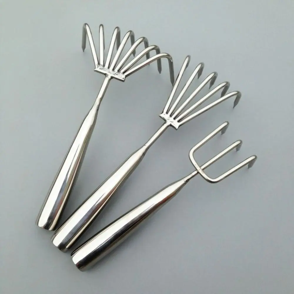 3/5 Claws Garden Hand Rake Manual Integrated Small Leaf Rakes Gardening Tool Stainless Steel Weeding Removal Puller Garden Yard
