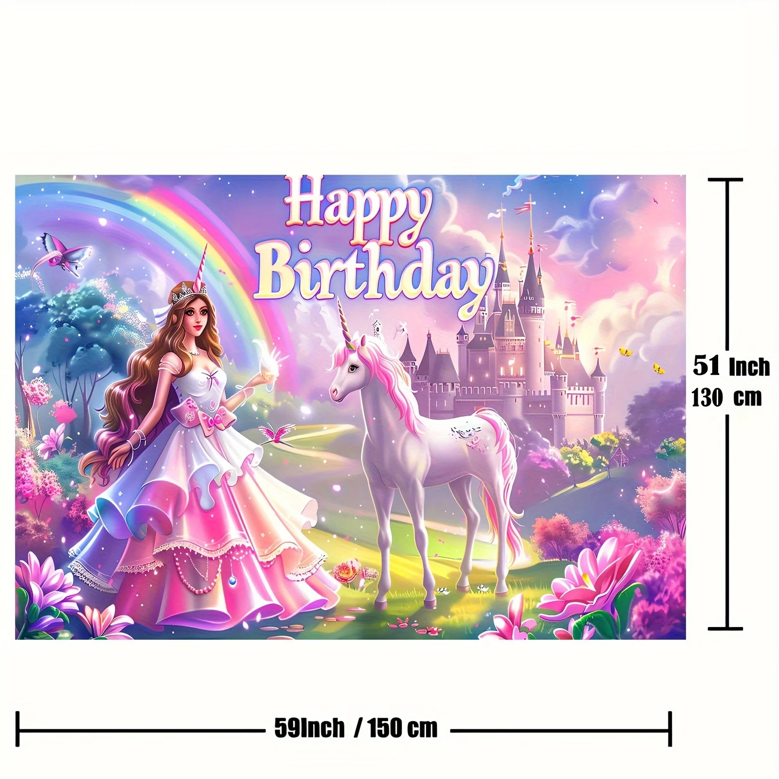 Princess theme Castle birthday banner, Unicorn theme birthday background, Rainbow party decoration, background banner