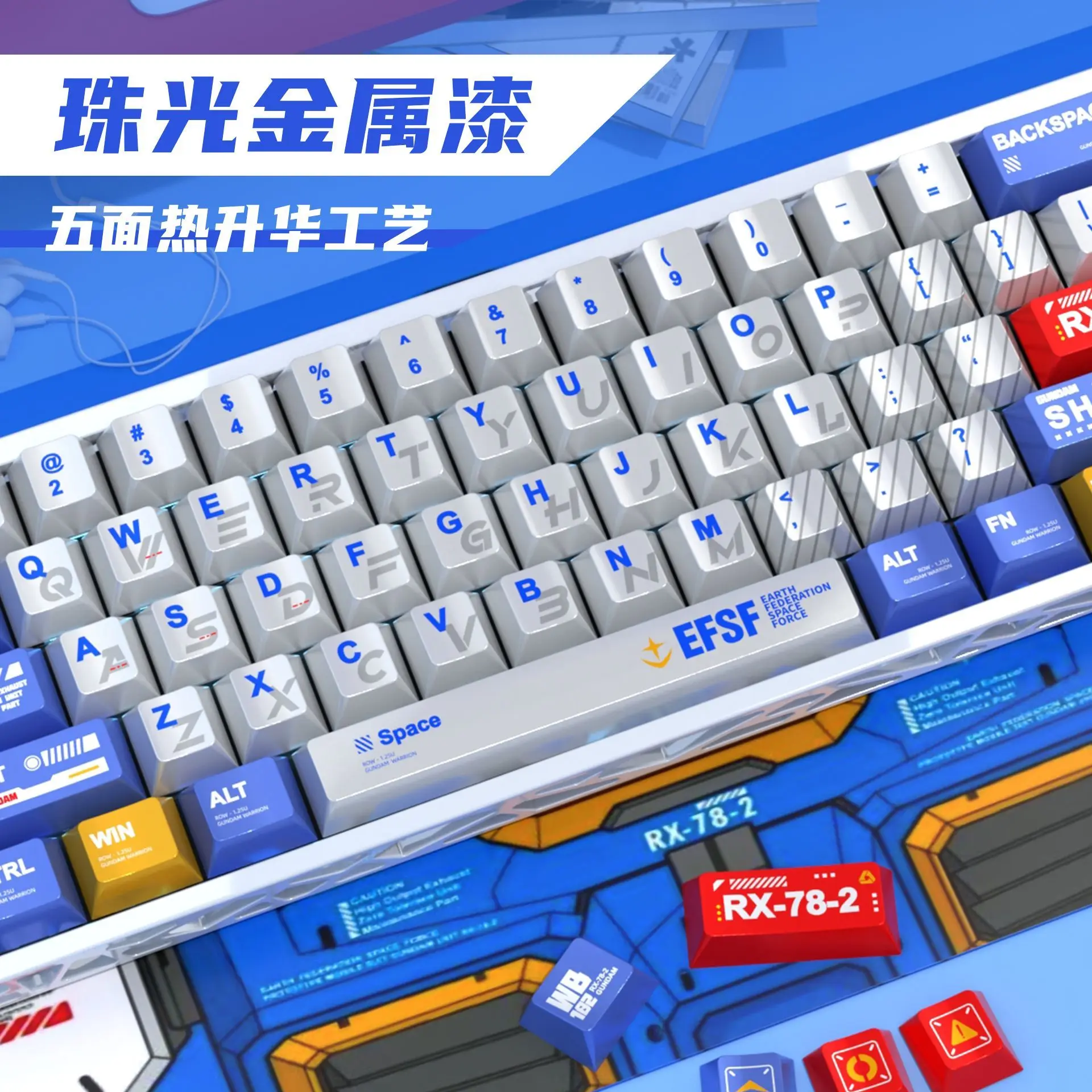 Comic Keycaps Pearlescent Metallic Paint Cherry PBT Material Dye-Sub Mecha Style Keycaps for Magnetic Axis Mega Lion Wooting