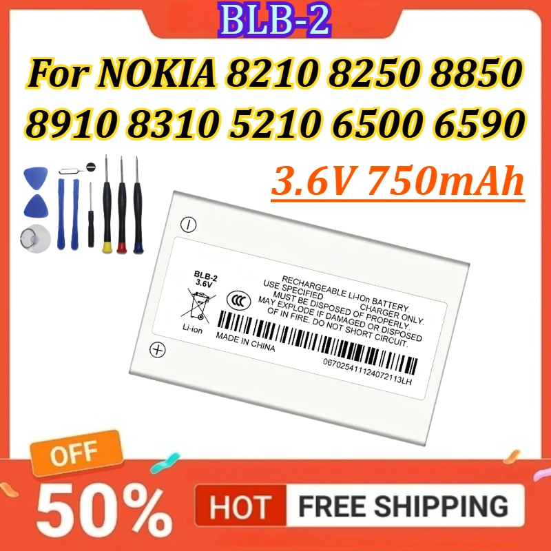 

New BLB-2 3.6V 750mAh Battery For NOKIA 8210 8250 8850 8910 8310 5210 6500 6590 6510 3610 8270 Mobile Phone Battery +Tools