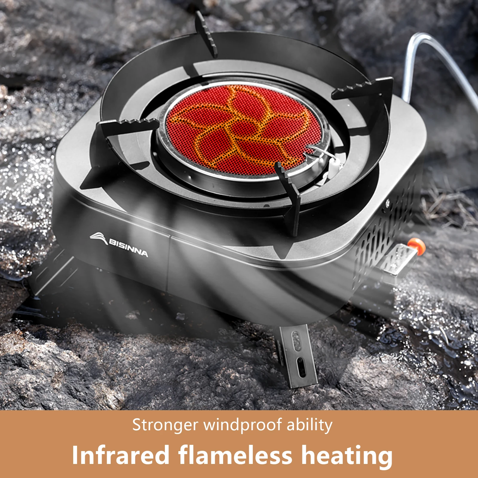 BISINNA التخييم موقد الأشعة تحت الحمراء المحمولة في الهواء الطلق موقد غاز خفيفة الوزن 3200 واط عالية الطاقة موقد نزهة التنزه لوازم التخييم #2
