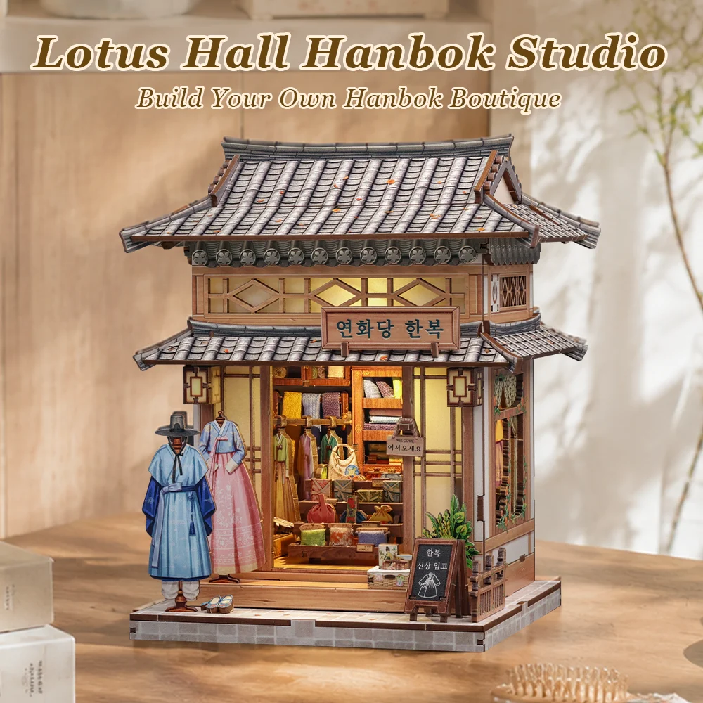 Original CUTEBEE 연화당 한복 Lotus Hall Hanbok Studio Book Nook Kit Miniature House Booknook 3D Wooden Puzzles for Adults 3D Puzzle