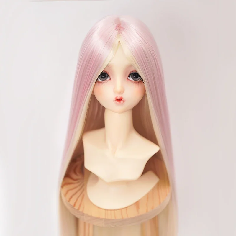 New Doll's Wig for 1/3 1/4 Bjd Doll Soft Silk Long Straight Hair with Bangs Color Blocked Hair Embryo Doll Accessories, No Doll