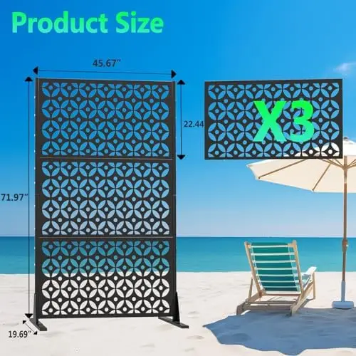 Metal Outdoor Privacy Screen Freestanding Privacy Screens,72" H x 46" W Patio Decorative Metal Fence Panels with Sturdy view 2