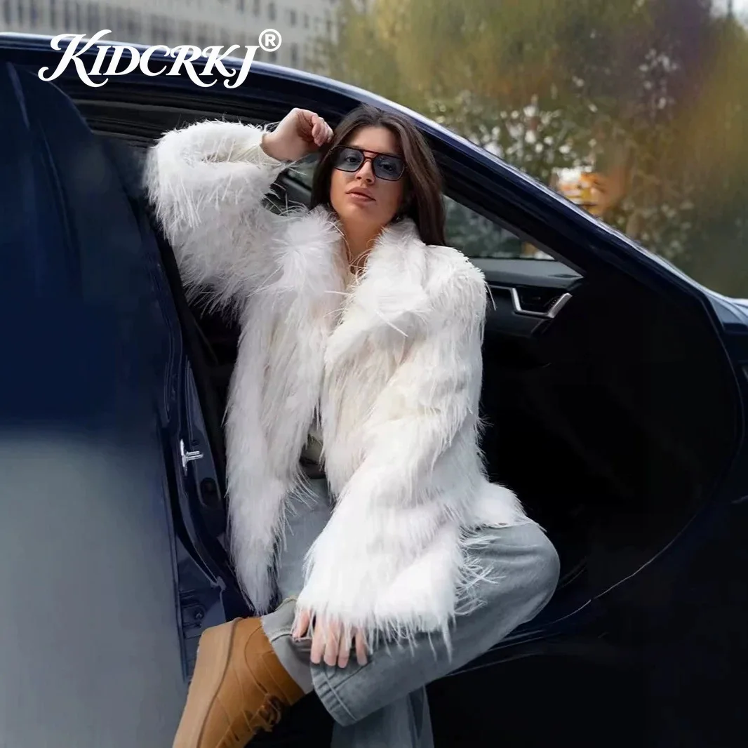 KIDCRKJ 2026 Winter Furry Faux Fur Coat Long Women Luxury Brand Tassels Fluffy Fur Jacket Female Streetwear Super Warm Overcoat