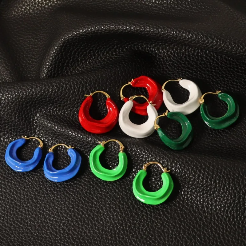 

French Style Retro U-shaped Dopamine Colored Glazed Enamel Earrings Temperament High-end Niche Versatile Hoops New Summer Style
