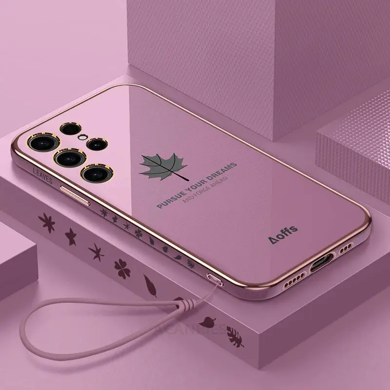 S 23 22 21 Luxury Maple Leaf Lanyard Case For Samsung Galaxy S21 S23 S22 Ultra Plus S20 Fe S10 Plating Silicone Cover Note 20 10 image 4