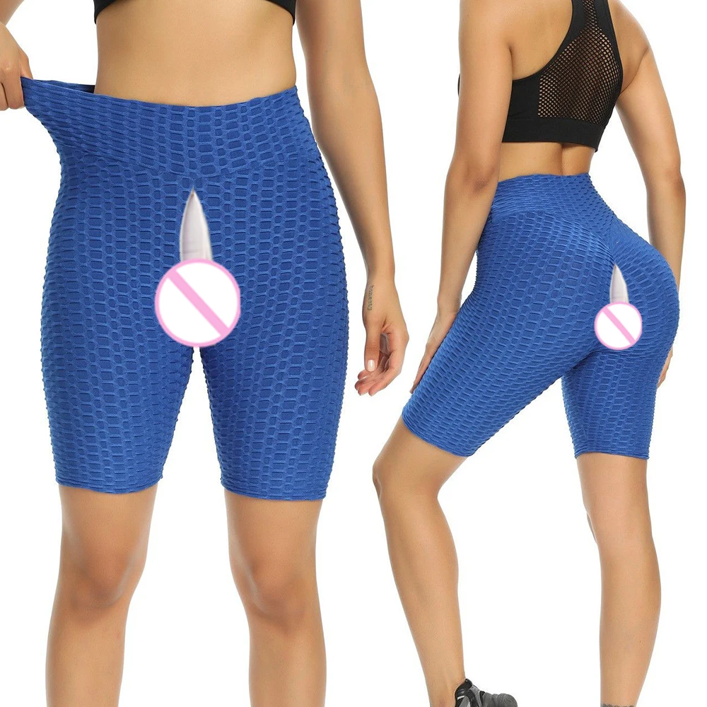 Invisible Open Crotch Outdoor Sex Bubble Yoga 5-point Pants High Waist Sports Shorts Women's Leggings Cycling Pant Quick-drying