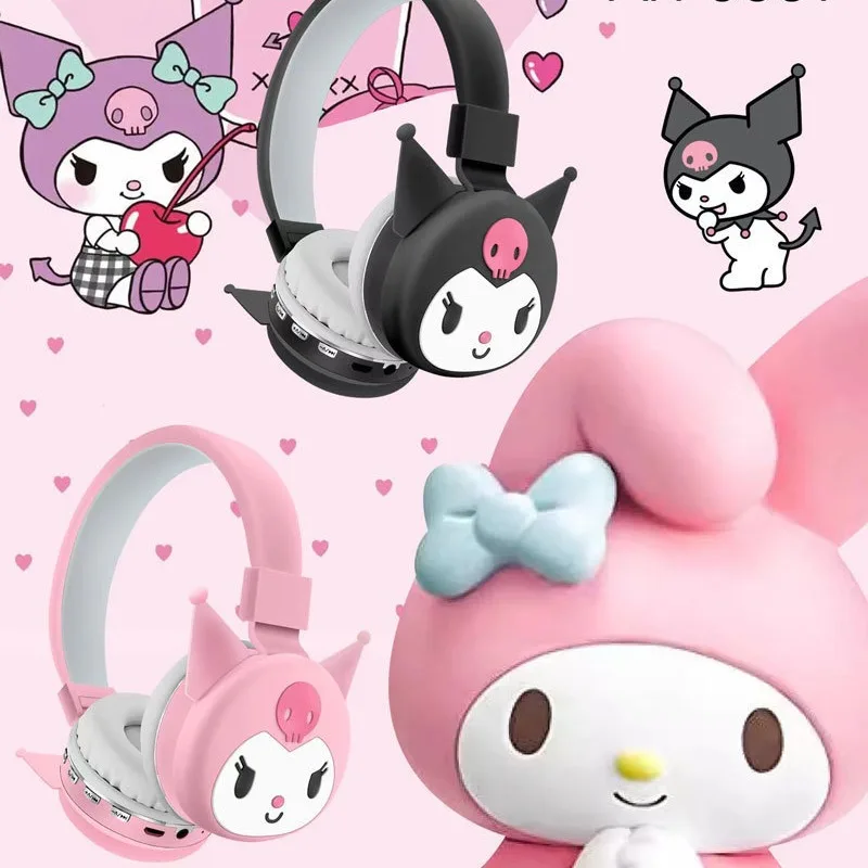 سماعات Miniso Kuromi Sanrio L سماعة رأس بلوتوث لاسلكية مثبتة على الرأس للأطفال برسوم كرتونية لطيفة