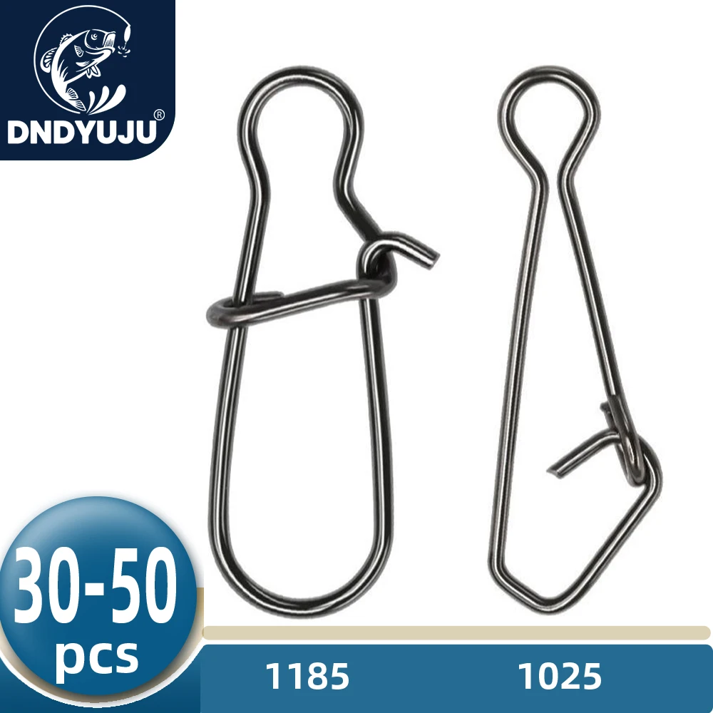 DNDYUJU 30-50pcs Stainless Steel Fishing Snap Hooked Snap Pin Fastlock Clip Rolling Swivel Accessories Barrel Swivel Lure Hook