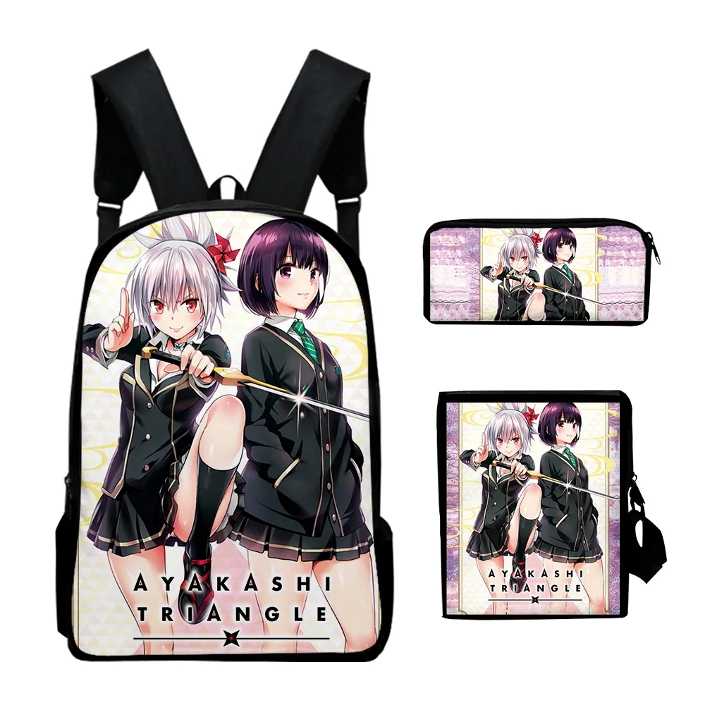 Classic Ayakashi Triangle Anime 3D Print 3pcs/Set pupil School Bags Laptop Daypack Backpack Inclined shoulder bag Pencil Case