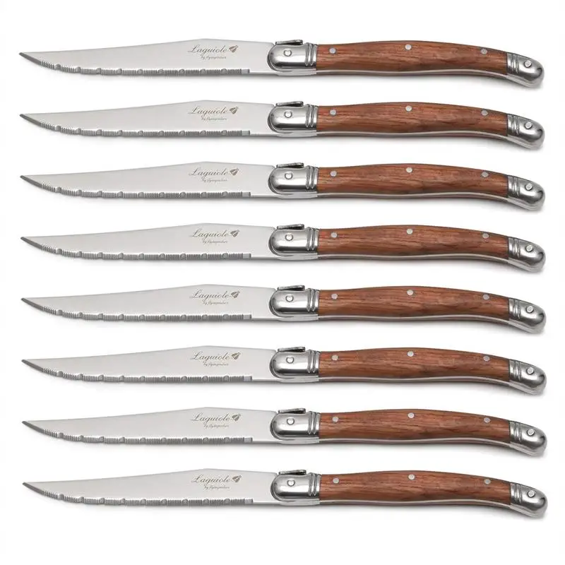 4-24pcs Laguiole Steak Knives Dinner Forks Table Spoon Mini Coffee Teaspoon Wood Handle Cutlery Restaurant  Bar Wooden Tableware