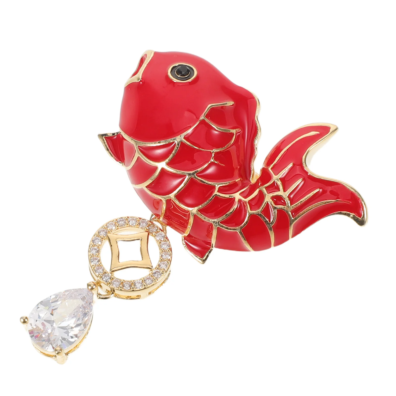 

Chinese New Year Fish Brooch Pin Women Red Rhinestone Animal Lapel Pin Suit Hat Shawl Decorative Clothing Brooch