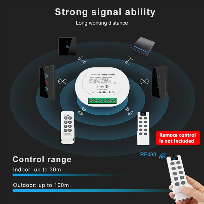 Rf433 wifi interruptor inteligente tuya 16a interruptor de luz mini casa disjuntor relé com monitor energia vida inteligente app voz para vendas alexa