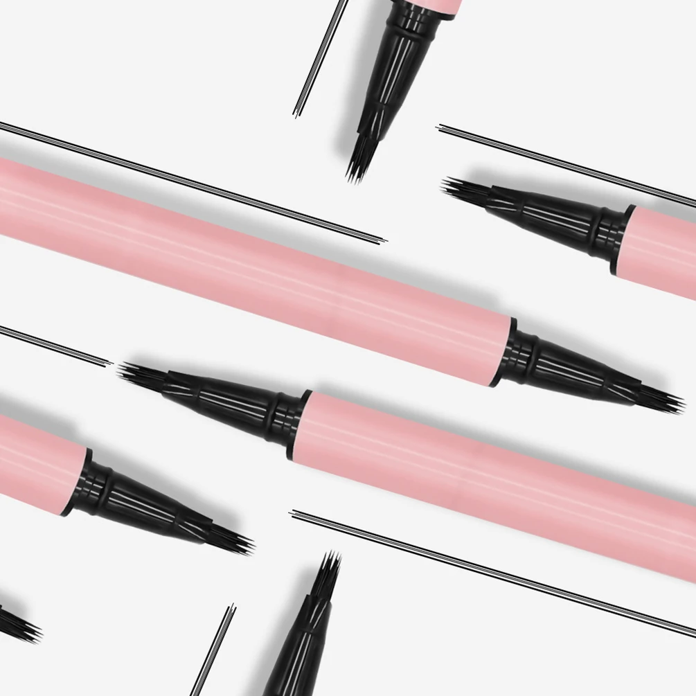 قلم كحل سائل ذو علامة خاصة مكون من 5 ألوان بشعار مخصص حزمة وردية مربعة الشكل قلم حواجب مقسم للمياه نباتي للمكياج المقاوم للماء